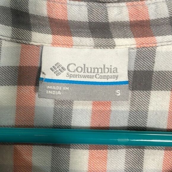 COLUMBIA Plaid Button Down Shirt Orange Grey Women’s Small Outdoors Hiking Fall - Picture 3 of 7
